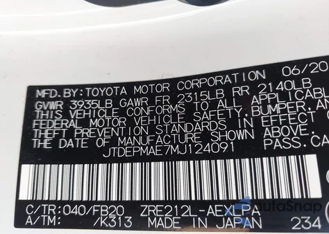 2021 Toyota Corolla Le from USA, damaged, VIN JTDEPMAE7MJ124091